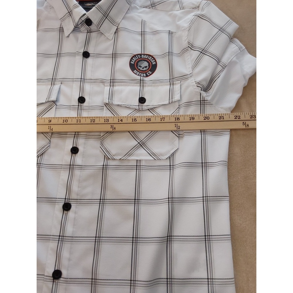 Harley Davidson MotorClothes Shirt Mens M White Plaid Button Up Biker Logo - Picture 10 of 13